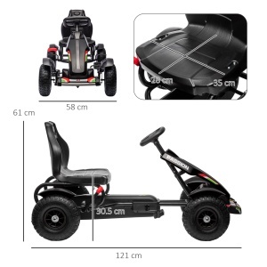 Go-Kart cu Pedale din PP și Metal cu Frână de Mână Negru - Img 3