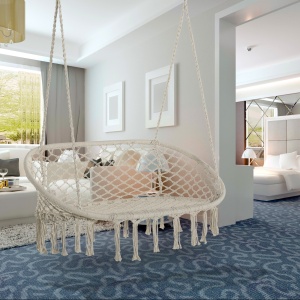 Hamac Balansoar pentru Gradina si Casa cu 2 Locuri din Macramé Alb Crem, Fără Pernă - Img 2