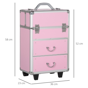 Husă pentru Călătorii de Machiaj, Cărucior Mare de Depozitare pentru Produse Cosmetice, 37x23x59 cm, Roz - Img 3
