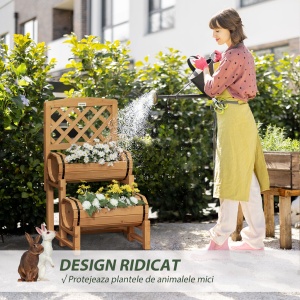 Jardiniera de Brad in Forma de Butoi de Exterior, cu Design Vertical inaltat, 45x45x180 cm, Maro - Img 6