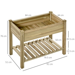 Jardiniera Inaltata din Lemn cu Picioare si Polita Inferioara pentru Gradina si Balcon 91x51x76cm - Img 3