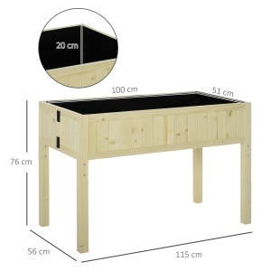Jardinieră Înălțată Rabatabilă, Realizată din Lemn de Brad cu 4 Orificii de Drenaj, pentru Grădină, Terasă sau Balcon, 115x56x76 cm, Culoare Lemn - Img 3