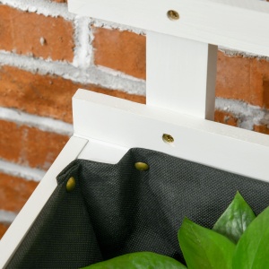Jardiniera inaltata verticala cu 4 roti si suport pentru plantele cataratoare, din lemn de brad, 76x30x155cm, alb - Img 9