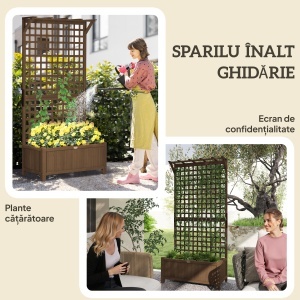 Jardinieră Ridicată pentru Exterior cu Spalier și Bară Superioară, Jardinieră din Lemn de Brad cu Găuri de Drenaj pentru Flori și Legume, pentru Grădină și Balcon, Cafeniu Întunecat - Img 4