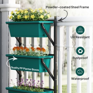 Jardinieră Verticală pentru Exterior cu 3 Niveluri și Ghivece cu Orificii de Drenaj, 56x42x100 cm, Verde - Img 7