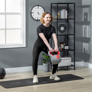 Kettlebell 14kg din PU cu nisip si baza plata, maner comod 26x18x32 cm, Rosu - Img 7
