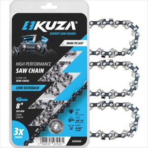 KUZA - Lant pentru drujba, Lungime 8", pas 3/8" LP, grosime 043"-1.1 mm, 33 Zale, 3 lanturi/pachet