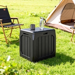 Ladă de Grădină 121L din Plastic, Cutie de Depozitare pentru Exterior cu Mânere, Impermeabilă și cu Încuiere, 56x45x53 cm, Negru - Img 9