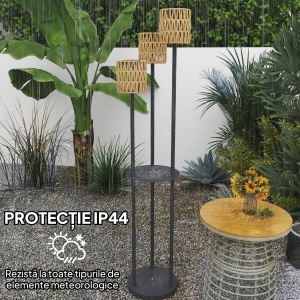 Lampă de Exterior cu 3 Lumini, Raft Central și Bază Rotundă, Ø37x144 cm, Negru - Img 8