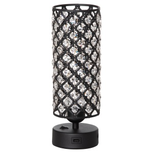 Lampa de Masa cu Abajur din Cristal si 2 Porturi USB, Intensitatea Luminii Reglabila Touch Ф10,8 x 30 cm, Negru