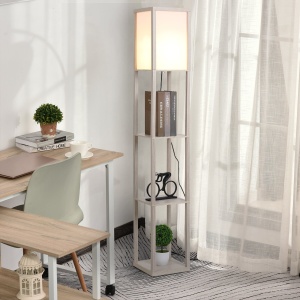 Lampa de Podea cu 3 Polite Integrate Cuplare E27 Putere 40W Stejar - Img 2