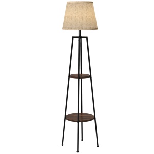 Lampa de Podea cu Rafturi, Lampi Moderne Inalte Independente pentru Camera de Zi, Dormitor, cu Abajur din Material Textil (Becul nu este Inclus), Nuc Maro si Maro Deschis - Img 1