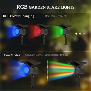 Lampă solară pentru grădină, lampă RGB cu 2 moduri de lumină pentru grădină, curte, gazon,10,6 x 15 x 38 cm, negru - Img 5