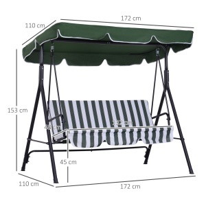 Leagăn de Grădină cu 3 Locuri și Parasolar Basculant, 172×110×153 cm, Verde - Img 3