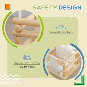 Leagan pentru copii 9-36 luni din lemn si bumbac, pentru spatii interioare si exterioare cu franghie reglabila si perna detasabila, 30x30x110-180 cm, culoarea lemnului si alb - Img 6