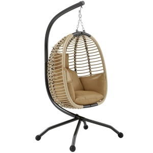 Leagăn pentru Exterior cu Pernă Capitonată, Scaun Suspendat pentru Terasă cu Suport Metalic, Cos Pliabil, 110x100x188 cm, Gri - Img 1
