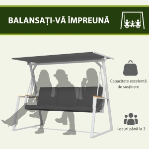 Leagan tip scaun pentru terasa cu 3 locuri, Gri - Img 4