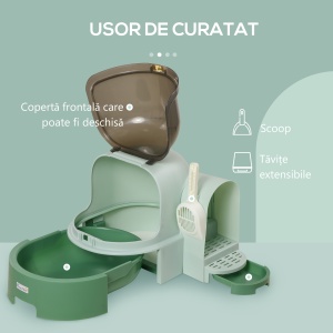 Litieră pentru Pisici cu Capac, Litieră Închisă cu Tavă Detașabilă și Lopățică Inclusă, 52x60x42 cm, Verde - Img 5