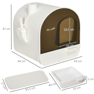 Litieră pentru Pisici închisă cu Filtru, Paletă și Tavă Detașabilă, Structură din PP, 43x44x47 cm, Alb și Negru - Img 3