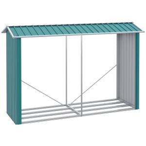 Magazie de Depozitare a Buștenilor, Casă pentru Lemne de Foc din Otel Galvanizat cu Podea Înălțată, 240x86x160 cm, Verde - Img 1