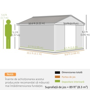 Magazie de Depozitare de 11 x 9 din Metal pentru Unelte de Gradina cu Usi Glisante Duble si 4 Orificii de Aerisire - Img 3