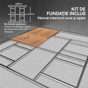 Magazie de Grădină 12,4 m² 340x386x200 cm cu Uși Glisante, Acoperiș Înclinat și 4 Guri de Aerisire, Albă - Img 6