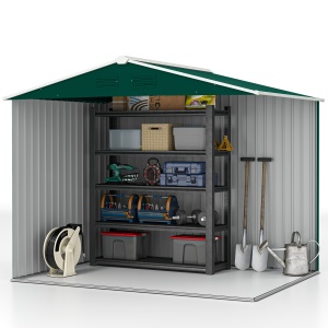 Magazie de Grădină 3.6m² din Oțel, cu 2 Uși Glisante și 4 Ferestre de Ventilație, 236x174x190 cm, Verde - Img 7