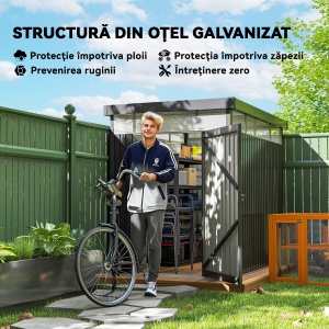 Magazie de Grădină cu Luminator Superior din Acril și Orificii de Drenaj, 162x259x201 cm, Gri Închis - Img 4