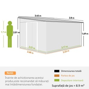 Magazie de Gradina cu Ușa Glisantă si Orificii de Aerisire, din Oțel Galvanizat, 345x280,5x169-201cm, Verde - Img 3