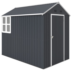 Magazie de Gradina din Otel Galvanizat si PP cu 4 Guri de Aerisire si Fereastra, 259x171x222 cm, Gri si Alb - Img 1