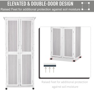 Magazie din Lemn de Brad pentru Unelte cu 3 Niveluri, cu Acoperis din Bitum si Carlige, 77x58x175 cm, Gri - Img 6