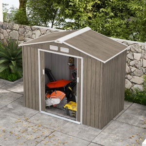 Magazie Grădină Metalică cu Orificii de Ventilație și Ușă Culisantă Dublă pentru Grădinarit și DIY, 213x130x185 cm, Maro - Img 9