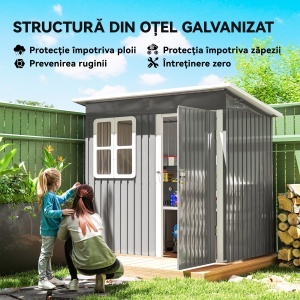 Magazie Grădină pentru unetele, cu Ușă Largă și Fereastră, 221x133x190 cm, Gri Închis - Img 3