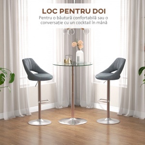 Masa Bistro Rotunda Bar – Blat Sticla Securizata Ø90 cm, Cadru Metalic Modern - Img 4