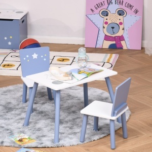 Masa cu Scaune Baieti si Fetite 2-6 Ani din Lemn Albastru deschis si Alb - Img 2