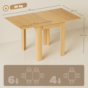 Masă de Dining Extensibilă pentru 4-6 Persoane din Lemn și Oțel, 140x80x77,5 cm, Culoare Lemn - Img 3