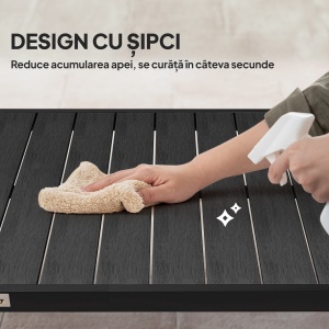 Masă de Grădină cu Blat Textură Lemn 190x90 cm pentru 8 Persoane, Masă de Dining de Exterior Dreptunghiulară din Aluminiu și Plastic, pentru Terasă, Balcon, Negru - Img 5