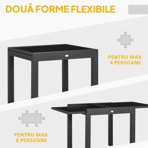 Masă de Grădină Extensibilă cu Blat din Sticlă 80-160x80x75 cm Negru - Img 4