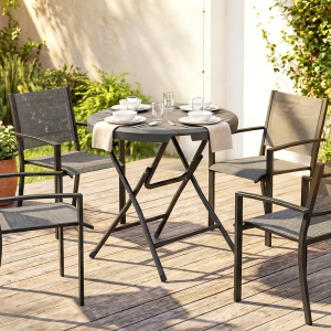 Masă de Grădină, rotundă, pliabilă, pentru 4 persoane, aspect lemn, oțel+plastic, gri închis, 80 x 80 x 73 cm - Img 2