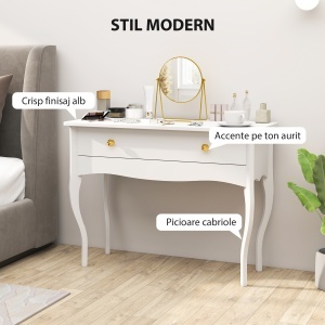 Masă de Toaletă Elegantă cu Sertar Spațios din Lemn Alb 100x40x74 cm - Img 5