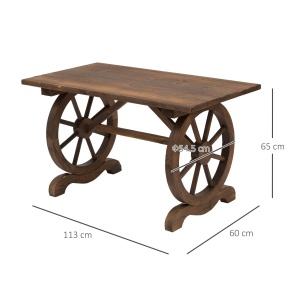 Masa Gradina Rustica din Lemn 110×60×65 cm – Cu Roti pentru Terasa - Img 3