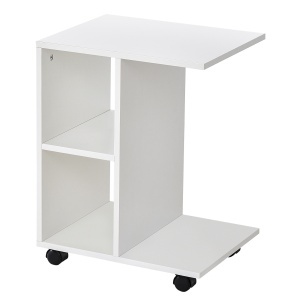 Masa Living cu 2 rafturi deschise si 4 roti pivotante, MDF, 45x35x58cm, alb - Img 1