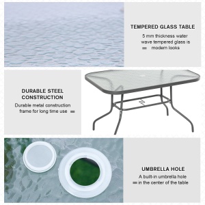Masa pentru Gradina din Metal si Sticla cu Orificiu pentru Umbrela120x80x70cm - Img 6