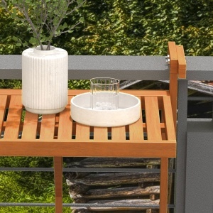 Masă Suspendată de Exterior, Masă Reglabilă pentru Balustradă, Blat Suport cu Montare pe Perete, 68x65x40,5-55 cm, Tec - Img 6