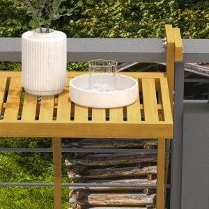 Masă Suspendată de Exterior, Masă Reglabilă pentru Balustradă, Blat Suport cu Montare pe Perete, 68x65x40,5-55 cm, Tec - Img 6