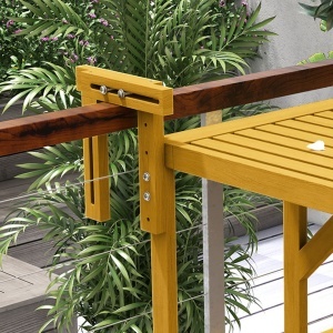 Masă Suspendată de Exterior, Masă Reglabilă pentru Balustradă, Blat Suport cu Montare pe Perete, 68x65x40,5-55 cm, Tec - Img 9