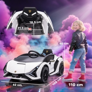 Mașină Electrică pentru Copii 3-5ani, Mașinuță Electrică Lamborghini cu Faruri, Muzică și Telecomandă, 108x62x40cm, Alb - Img 3