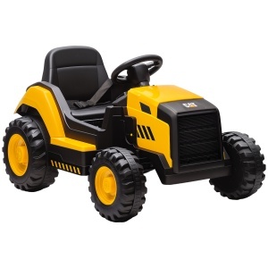 Mașină Electrică pentru Copii 3-6 Ani, Licențiată Oficial de CAT, 12V, Control Manual și cu Telecomandă, Galben