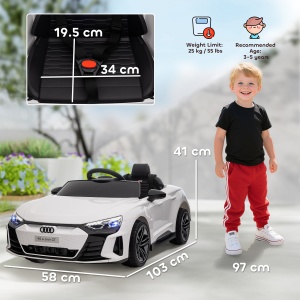 Mașină Electrică pentru Copii cu Motor Dublu, Centură de Siguranță, Telecomandă și Claxon, 103x58x41 cm, Alb - Img 3