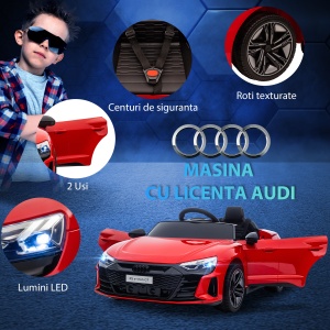 Masina electrica pentru copiii 37-60 luni Licenta Audi cu claxon si butoane muzicale, centuri de siguranta si faruri, PP si metal, 103x58x41 cm, rosu si negru - Img 4